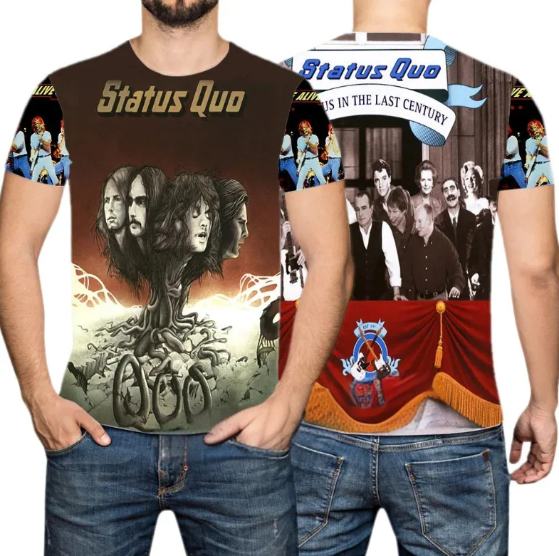 

Rock Status Quo Футболки с 3D принтом Мужчины Женщины Хип-хоп Тренд Футболка с коротким рукавом и круглым вырезом Y2k Топы Негабаритная уличная мужская одежда