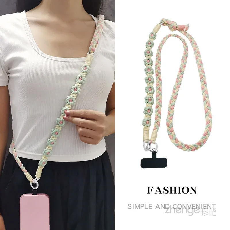 

Ремешок для мобильного телефона, через плечо, запястье, шея, трехкратный цветочный хвост, тканая веревка, регулируемый плечевой ремень для путешествий