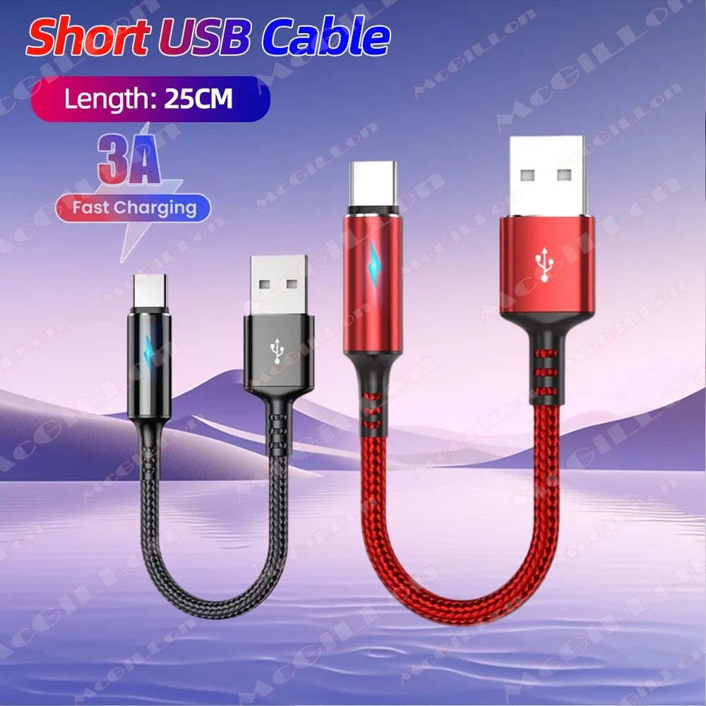 

Тип C Micro USB-кабель 25 см светодиодный короткий кабель для быстрой зарядки для iOS Samsung Xiaomi Huawei Android Шнур для синхронизации данных USB-кабель-адаптер