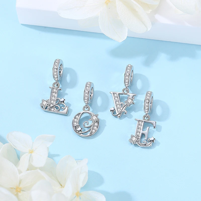 2025 New Original 925 Sterling Silver Charms Star 26 Letters Pendant Beads Fit Brand Bracelets Necklaces For Women DIY Jewelry