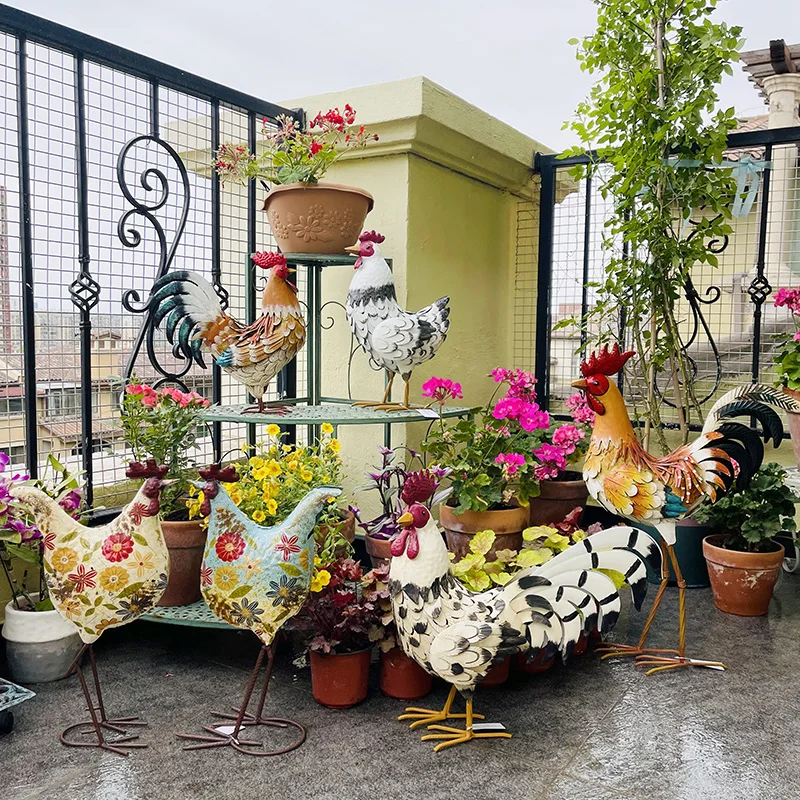 American Style Rural Retro Iron Animal Rooster Courtyard Decoration Outdoor Indoor Garden Balcony Farm Homestay Decoration