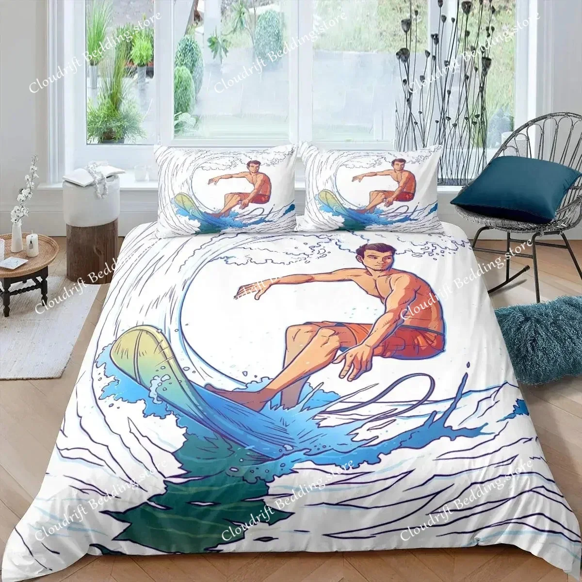 

Surf Duvet Cover Set Beach Printed Hawaii Vacation Bedding Set for Adult Women Girl Tropical Botanical Polyester Comforter Cover