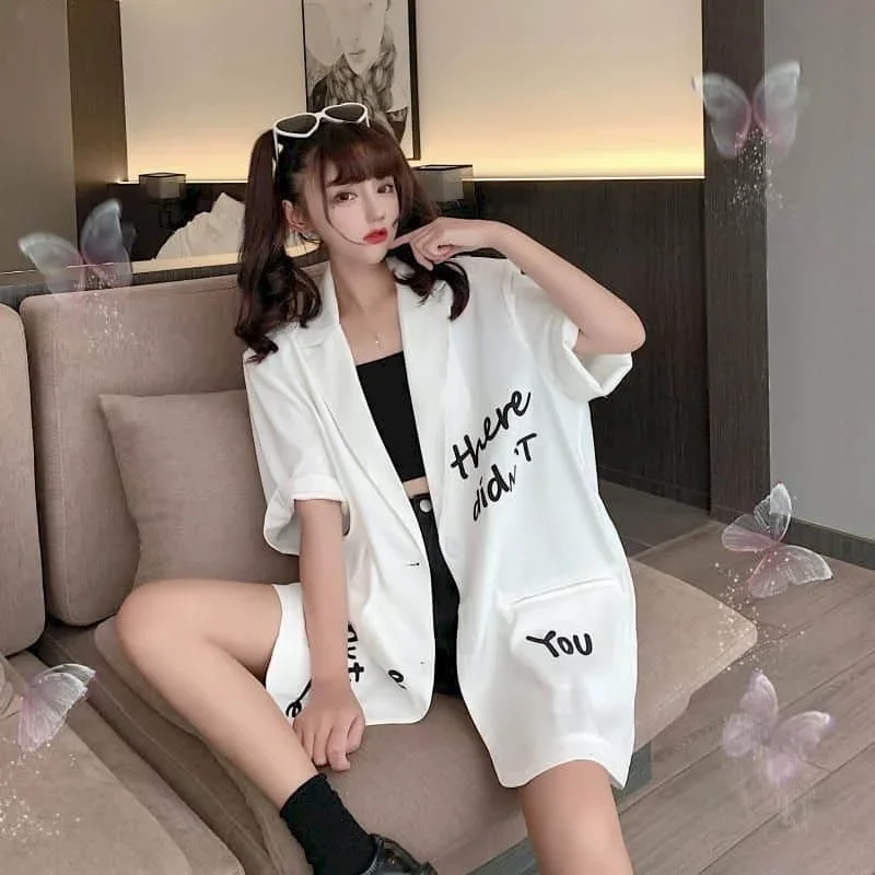 Short Sleeve Suit Jacket Women Thin Summer 2024 Korean Loose Oversize Casual Profile Fried Street Small Suit Blazer Women Tops