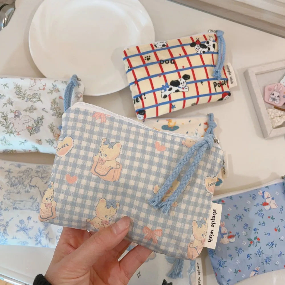 

Cute Cartoon Prints Mini Coin Purse Square Zipper Sundries Pouch Portable Cotton Earphone Lipstick Storage Bag
