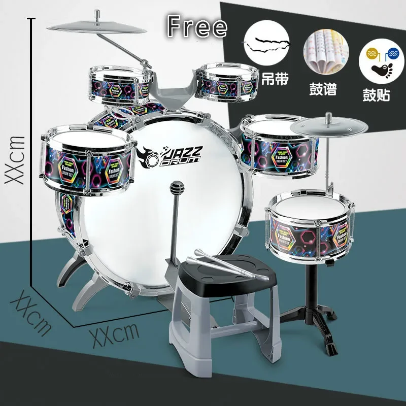 Fashion Large Children Music Jazz Drums Set (6 bębnów + 2 talerze) Zagęszczony bęben perkusyjny Fotel perkusyjny dla dzieci