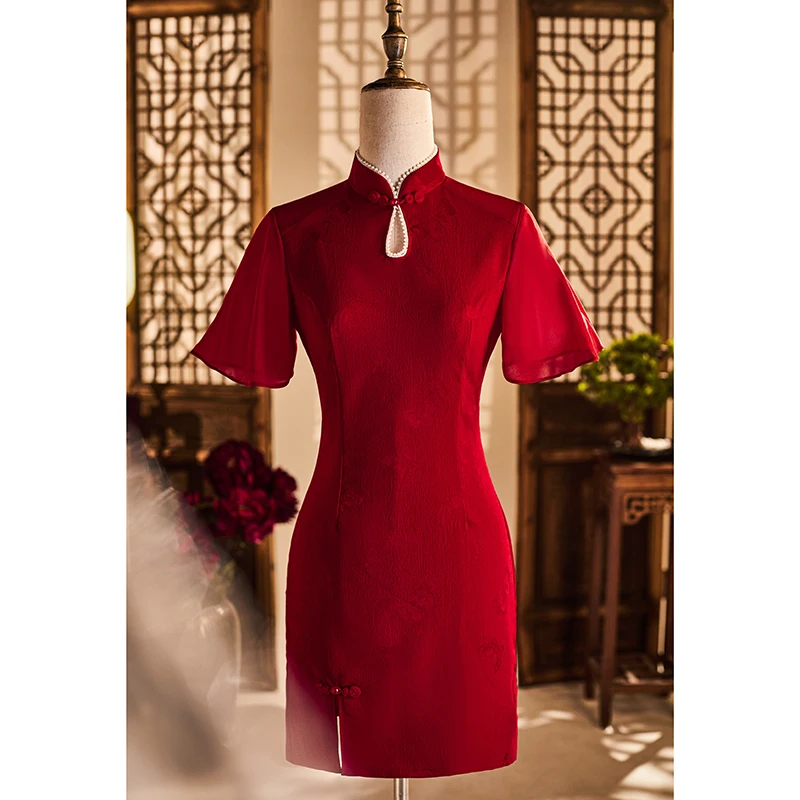 

Red ort Wedding Dr for Women under 25 Years Old Vintage Sle Low Slit ort Sve Polyester Fiber Wedding Dr