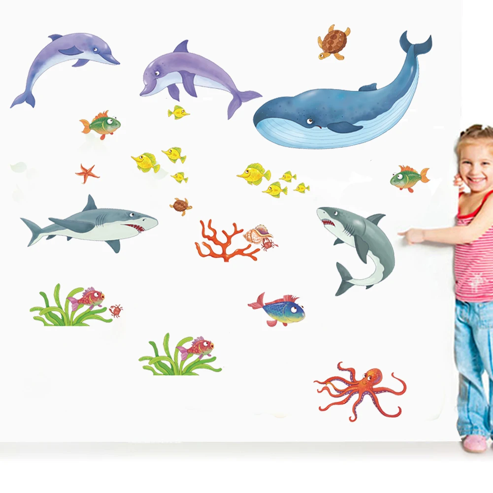 Blue Sea Fish Bubble Underwater world Underwater animal Wall Sticker per camerette per bambini bagno decorazione della casa murales