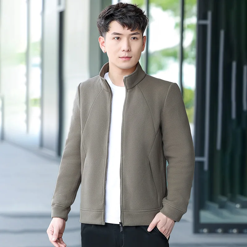 Chaqueta de lana Polar cálida y holgada para hombre, chaqueta con cuello levantado a prueba de frío, chaqueta informal de negocios para otoño e invierno