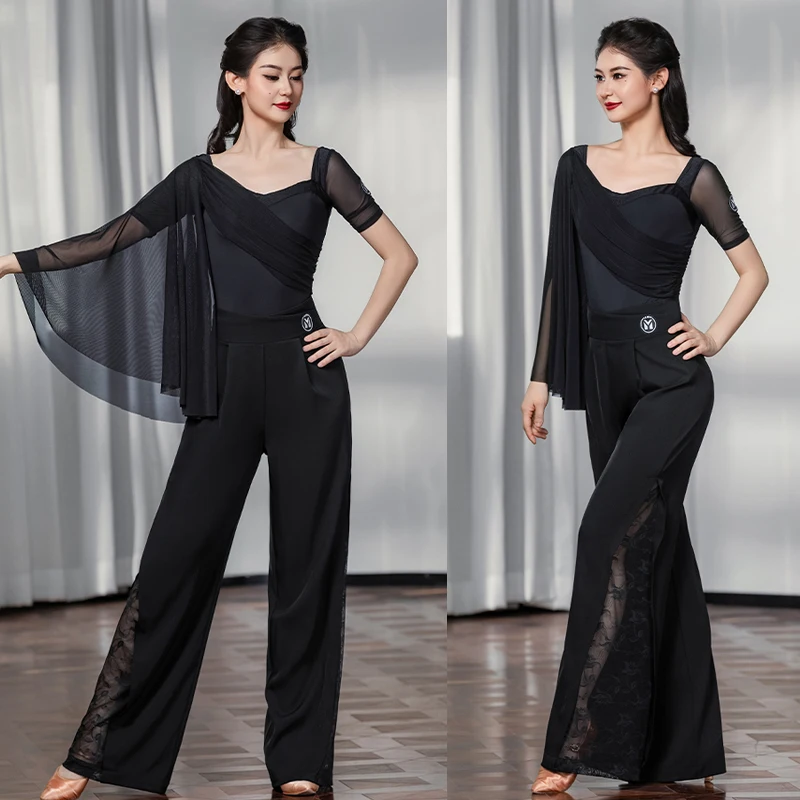 Women'S Ballroom Dance Costume For Adults Samba Latin Dance Clothes Irregular Sleeves Top Modern Dancing Pants Stage Wear S20005