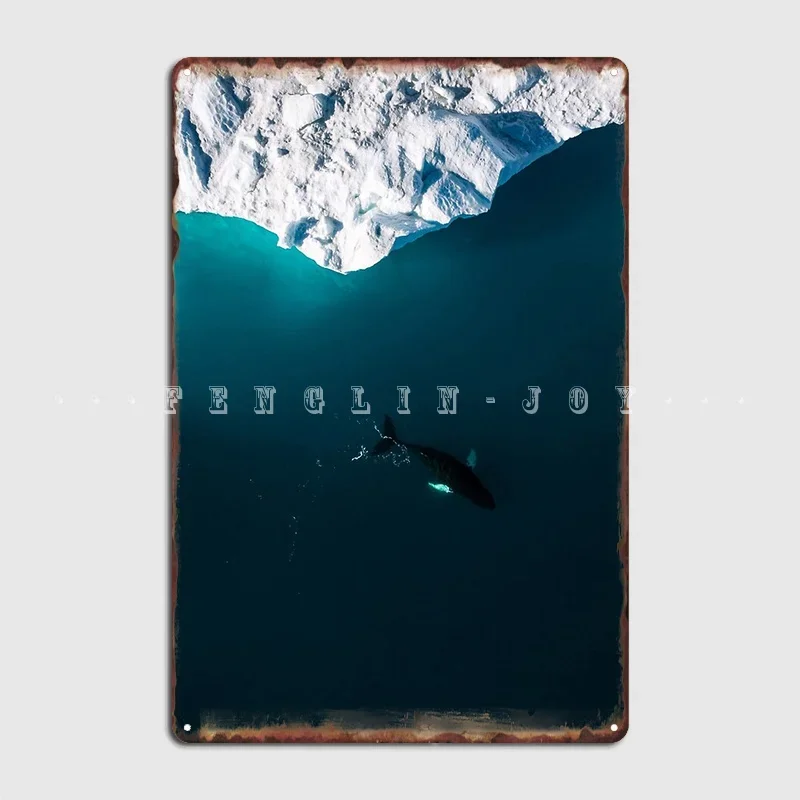 Aerial Of A Lone Humpback Whale In Front Of An Iceberg In Greenland Metal Sign Kitchen Decoration Plaques Tin Sign Posters