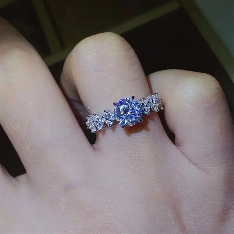 أحجار كريمة SACE GRA حلقة مويسانيتي معتمدة للنساء ، فضة إسترليني ، خواتم ذهب أبيض عيار 18 قيراط ، لون D ، 1 قيراط ، مجوهرات راقية