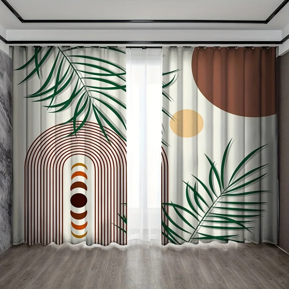 Abstract Tranpical Leaf Nordic Morandi Colorful Kid's Window Curtains Blinds for Living Room Bedroom Kitchen Door Home Decor2Pcs