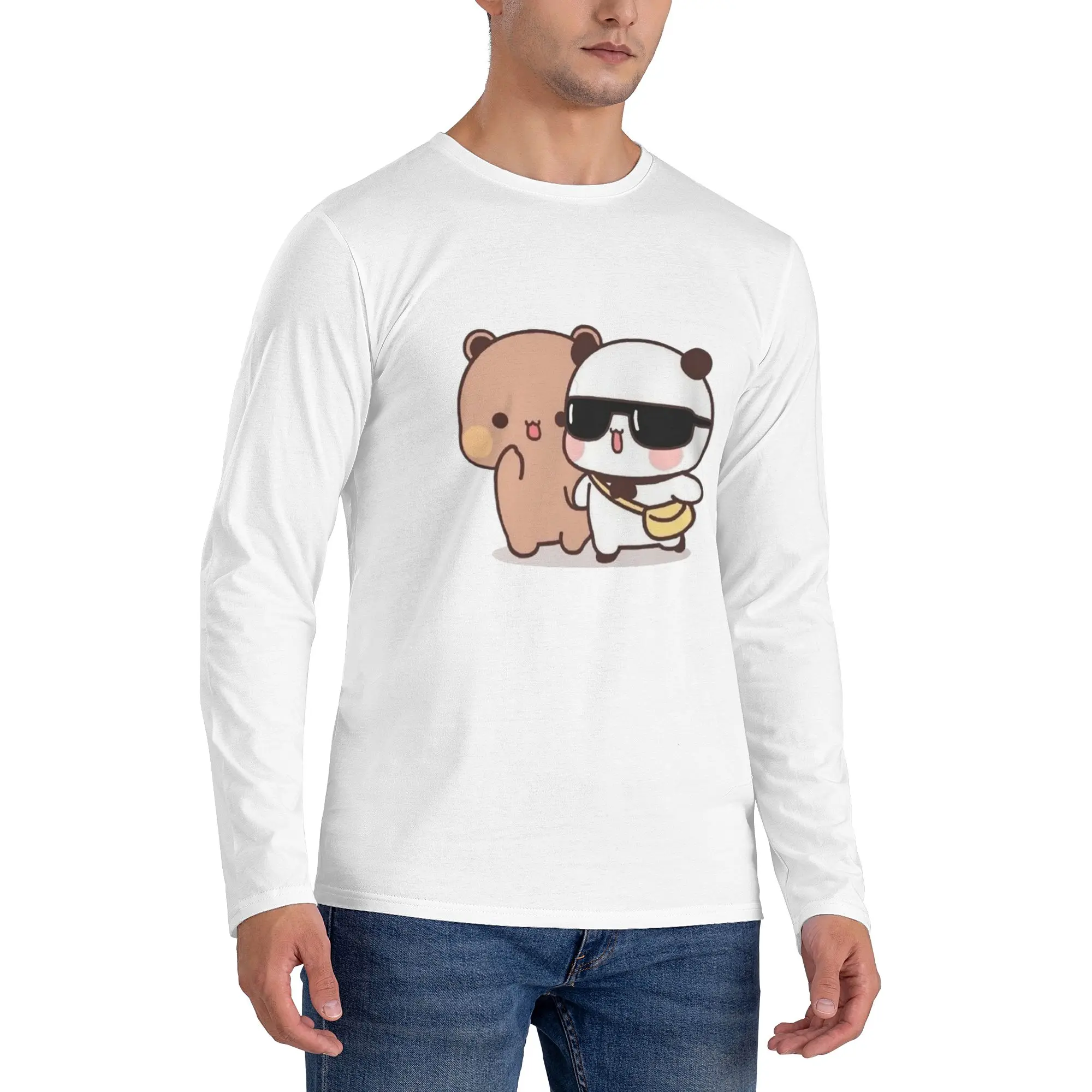 

Мужская футболка с длинными рукавами Bear and Panda Bubu Dudu Balloon, модные футболки с круглым вырезом, весенние и осенние мужские топы