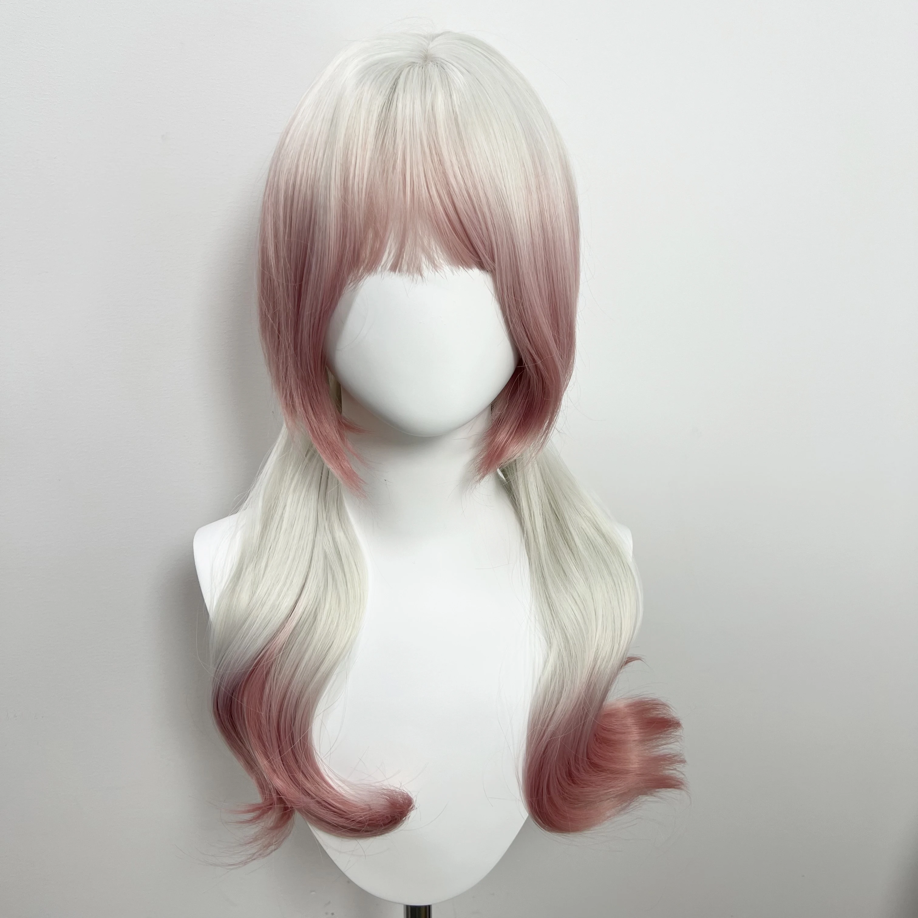 Cake Ombre Pink  Wig Layer Long Body Wavy Hair Wigs with Bangs Cute Synthetic Wigs Lolita Wig High Temperature Fibers  Peruca