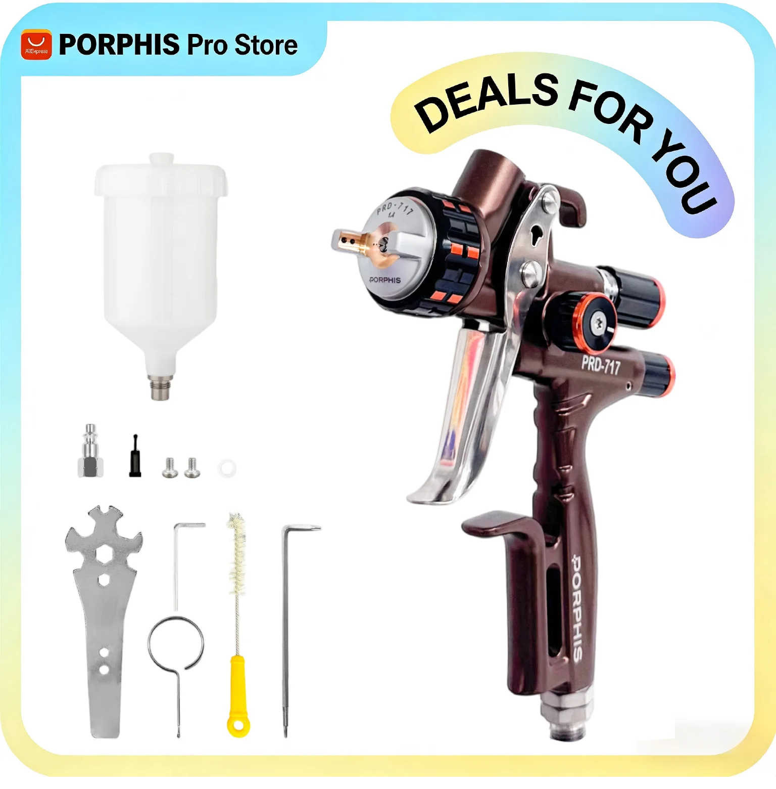 Original PORPHIS PRD-717 VS Split-Nozzle Airbrush Paint Spray Gun Automotive Professional Power Tools For Clear Coat Car Paint
