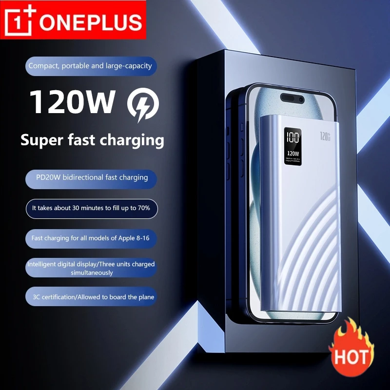 ONEPLUS 120W 50000mAh Large Capacity Emergency Power Super Fast Charging Portable Battery Charger Suitable for iPhone Samsung