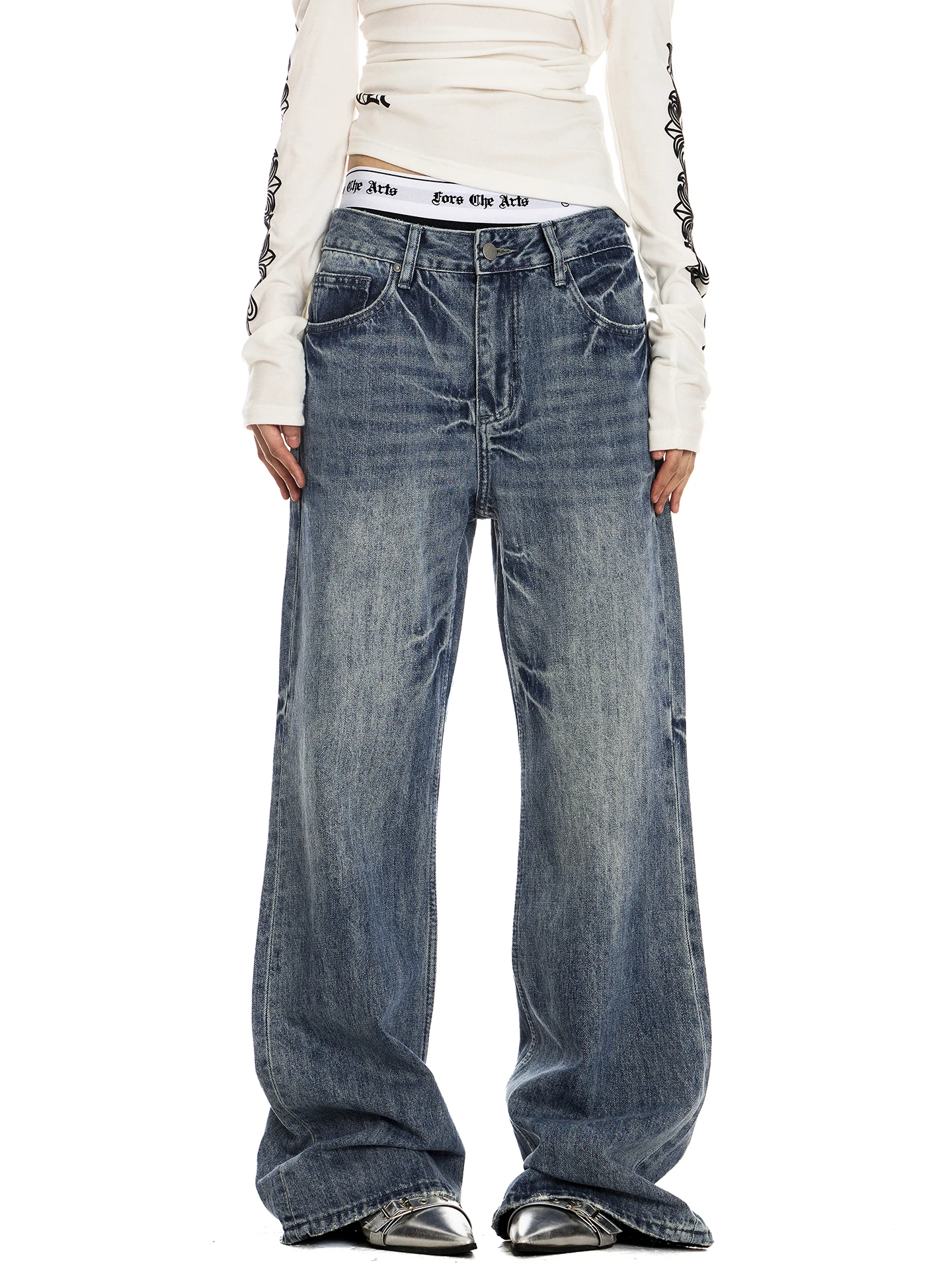 

Ретро джинсы женские, свободные, повседневные, винтажные, длинные брюки без бренда, удобная посадка, застежка на пуговицах на талии