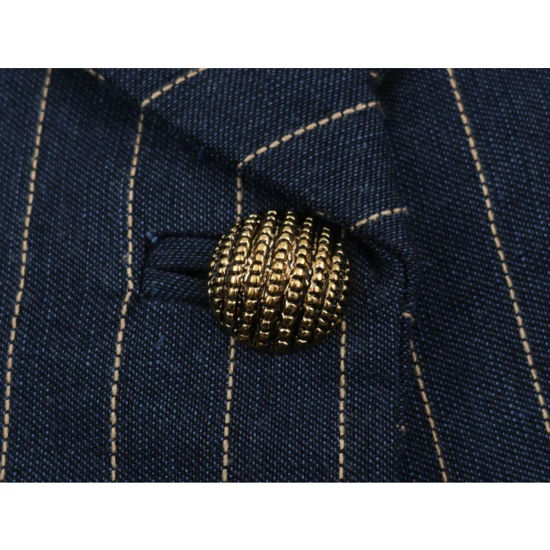 Schmal geschnittene Damen-Cropped-Anzugjacke mit gestreiftem Muster, gekerbtem Revers, doppelreihigen Metallknöpfen, Vintage-Militärblazer, Herbst-Oberbekleidung – Detail 8
