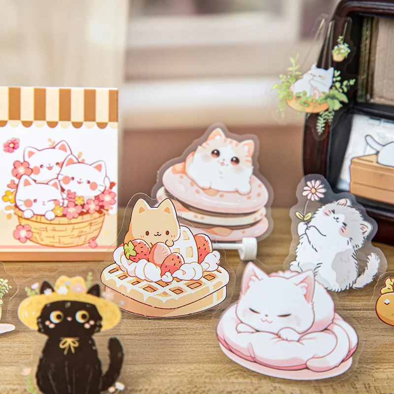 Card Lover 20 Pcs [Meow Fun Park Series] Cute Cat Theme  Stickers PET Sticker Paper Scrapbooking Material Scrapbook Kit