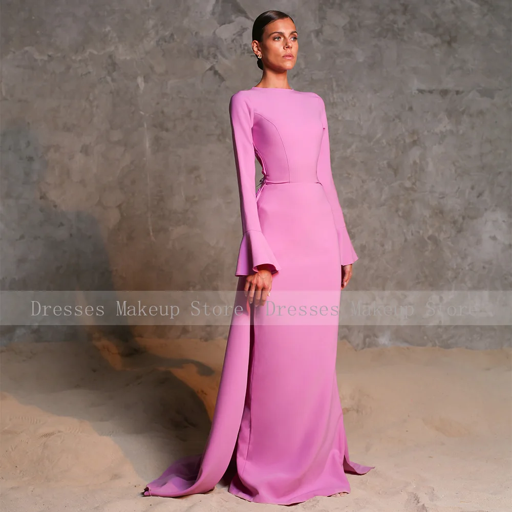 Elegant Evening Dress Long Sleeves Colomn Lavender Formal Gowns for Women 2023 Open Back Crystal Wedding Guest Dresses