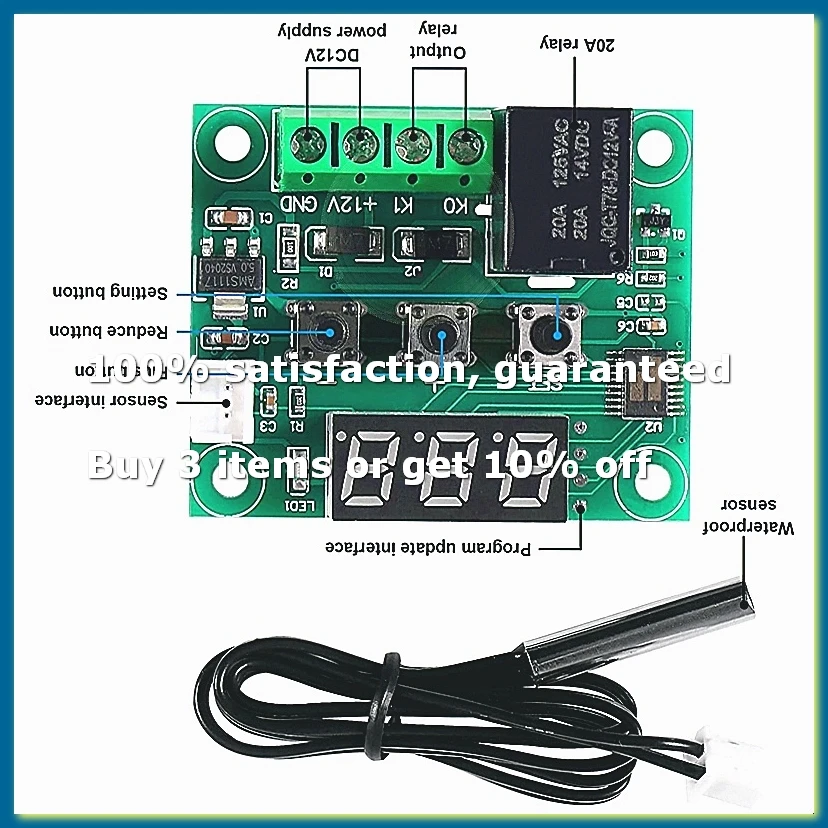 ●W1209 DC 12V Digital Temperature Controller Board -50-110°C Electronic Temperature Temp Control Module Switch (1-Pack)