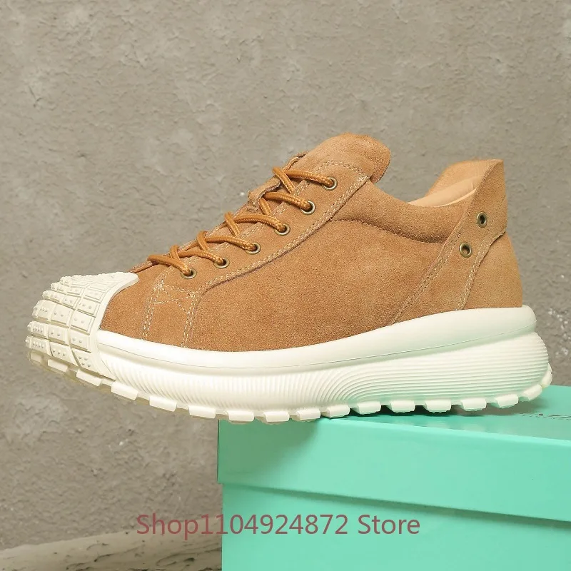 New Arrival Cow Suede Sneakers Lace Up Platform Thick Sole Non-slip Snow Boots Men Winter Shoes Genuine Leather Outdoor Walking