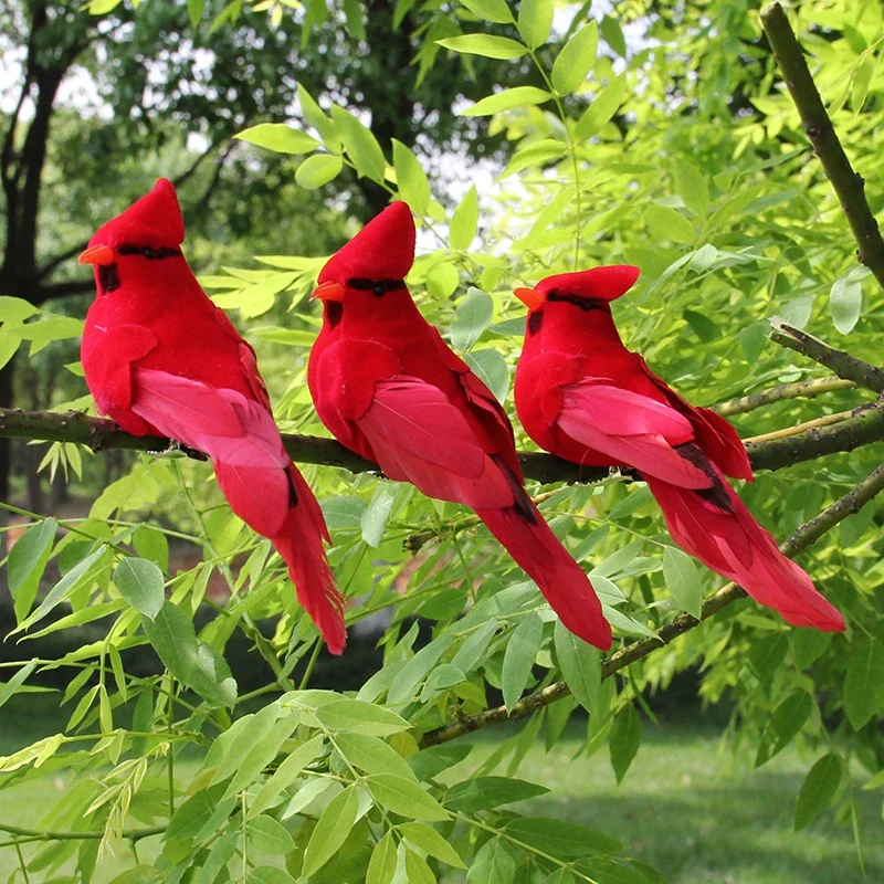 Red Velvet Foam Feather Bird Artificial Imitation Cardinal Birds Model Home Garden Plant Wedding Decoration Ornaments DIY Party