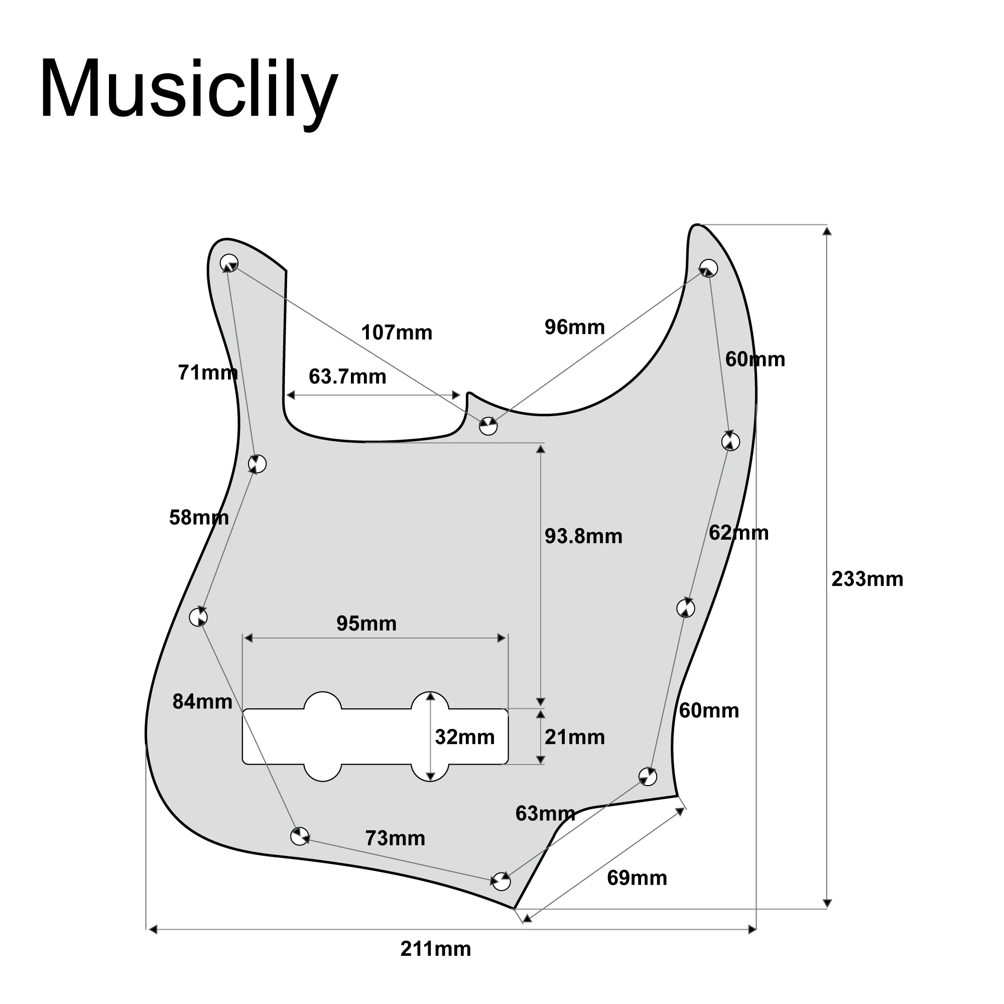 Musiclily Pro 10 홀 J 베이스 픽가드, 펜더 미국 및 멕시코 제작 표준 재즈 베이스