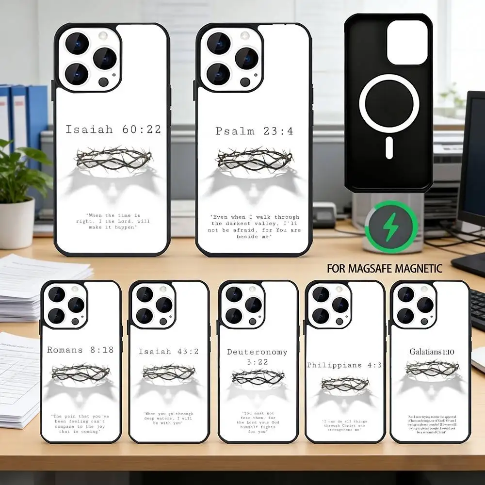 

Jesus Bible Verse Christian Phone Case For iPhone17,16,15,14,13,12,11 Plus,Pro Magnetic with Magsafe Wireless Charging