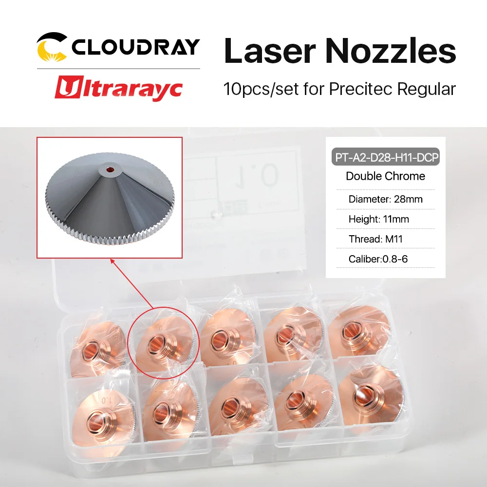 Ultrarayc 10 Cái/bộ Laser Vòi Phun Đơn Đôi Chrome Mạ Lớp D28 Cỡ Nòng 0.8-6.0Mm Cho Precitec WSX sợi Đầu Cắt