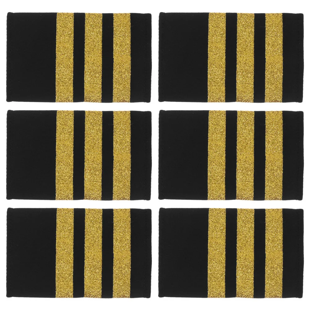 6 قطعة الكتفيات الذهبية الكتفية 3 بار الذهب النايلون المشارب النسيج الأسود ل الطيار موحدة الطيران الكابتن مضفر الكتفيات #5