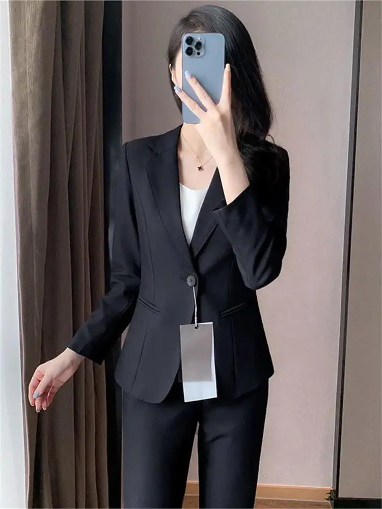 Bla Suit Jaet ملابس العمل الرسمية النسائية ort Sle ملابس المقابلة المهنية تصميم Cleanfit طويل Sve ort Length