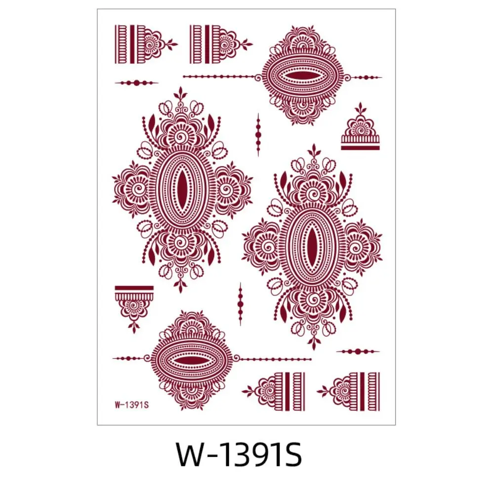 9 قطعة الدانتيل البني الأحمر وهمية الوشم الدانتيل جوفاء الهندي نمط اليد لصاقات وشم الوجه أقدام اليد الجمال أداة زهرة الوشم وهمية