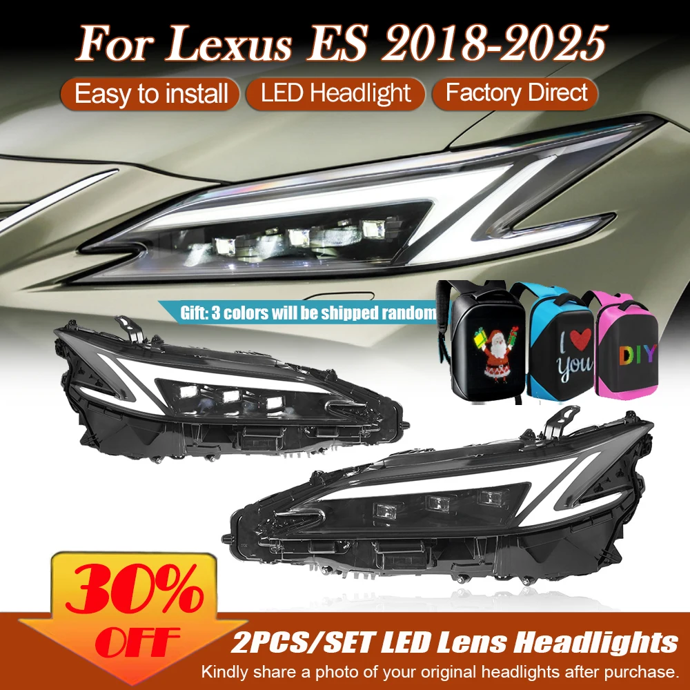 Car Front HeadLamps Assembly For Lexus ES 200 250 260 300 2018-2025 Upgrade Headlight LED 3 Projector Lens DRL Tools Accessories