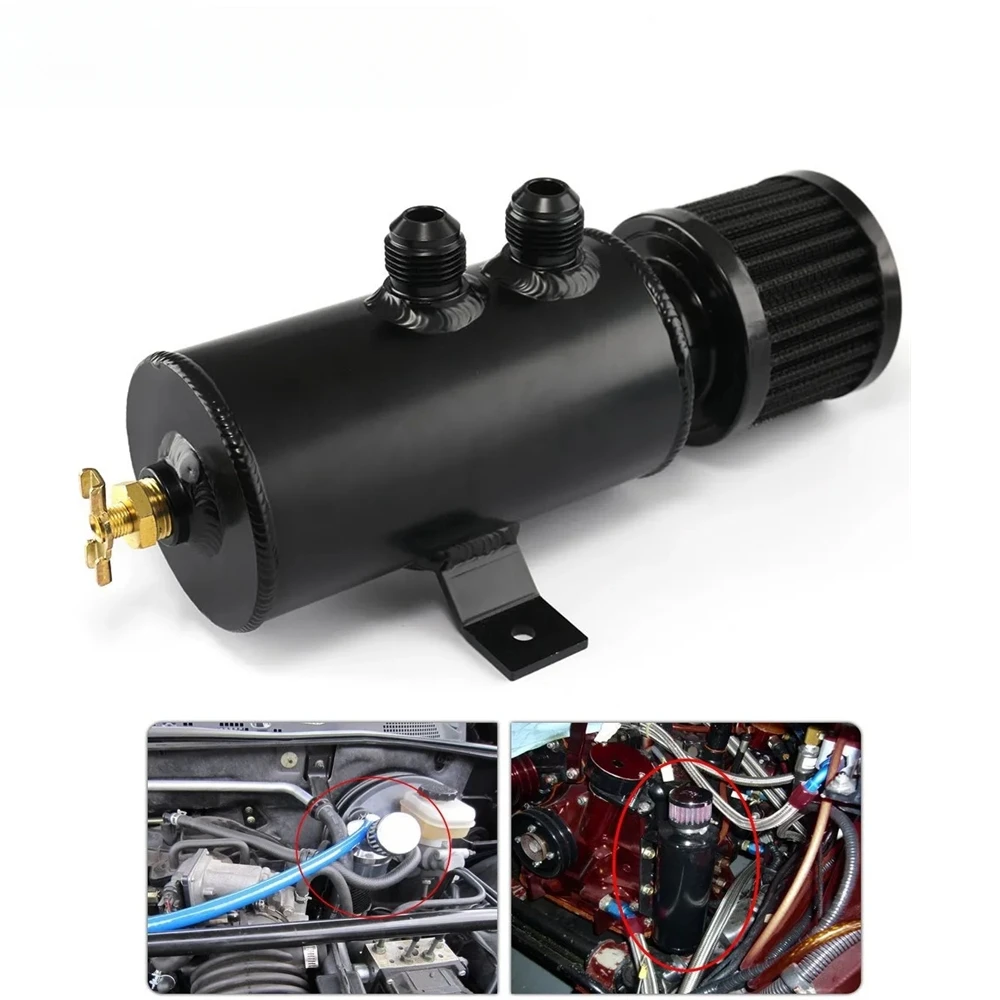 750ml Univeral Aluminum Black 10AN Oil Catch Can Exhaust Reservoir Tank +Breather Filter Baffled Kit Fuel Tank OCC-1011-BK