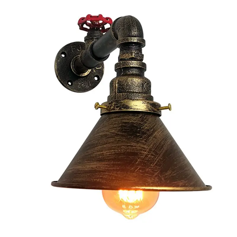 ABFU-2Pcs Vintage Industrial Rustic Wall Table Lights Steampunk Metal Water Pipe Ceiling Wall Table Lights