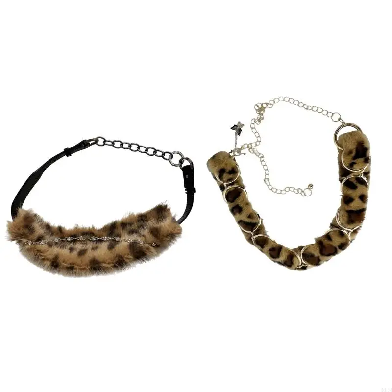 

Stylish Leopard Patterned Faux Furs Waist Belt PU Leather Waist Chain Belt Perfect For Night Club And Festivals Event