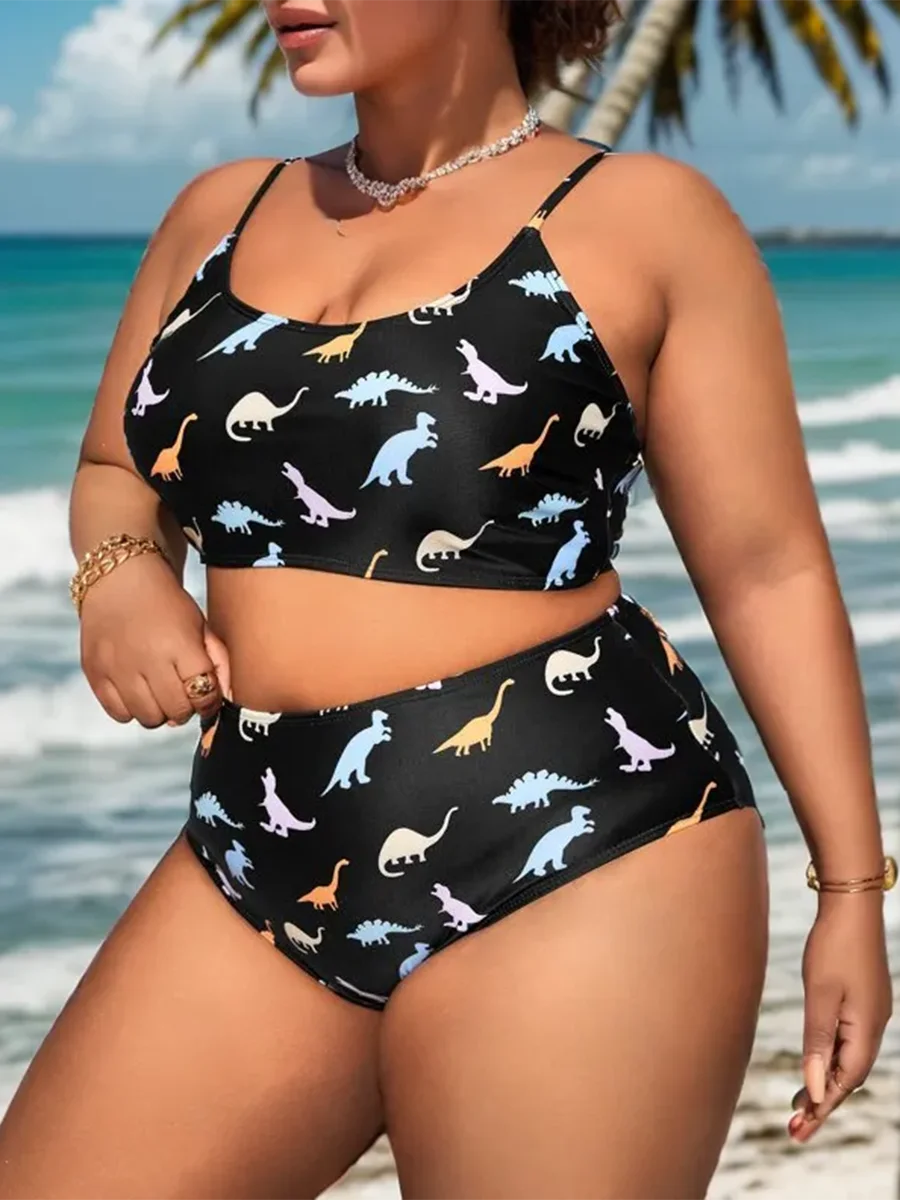 2024 Large Plus Size Print Bikini Two Piece High Waist Swimsuit Women Swimwear Female Bathing Suit Beachwear Swimming