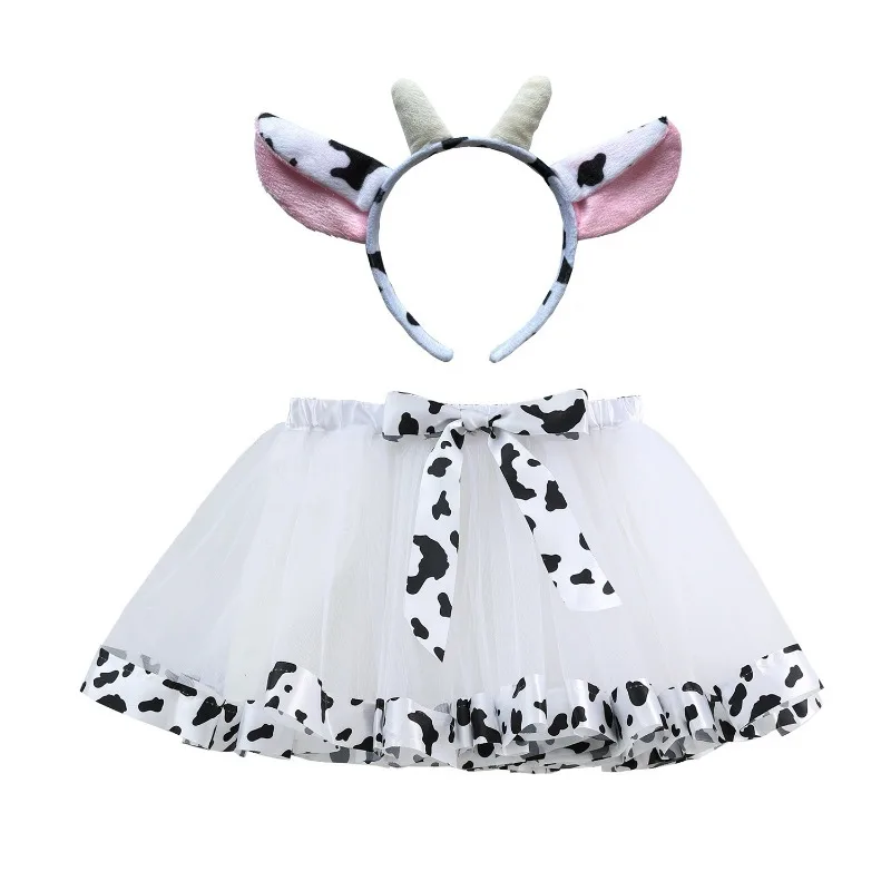 

Little Girls Christmas Carnival Party Coplay Costume Animal Headwear Cow and Zoo Theme Tutu Skirt Set for Birthday Dress Up