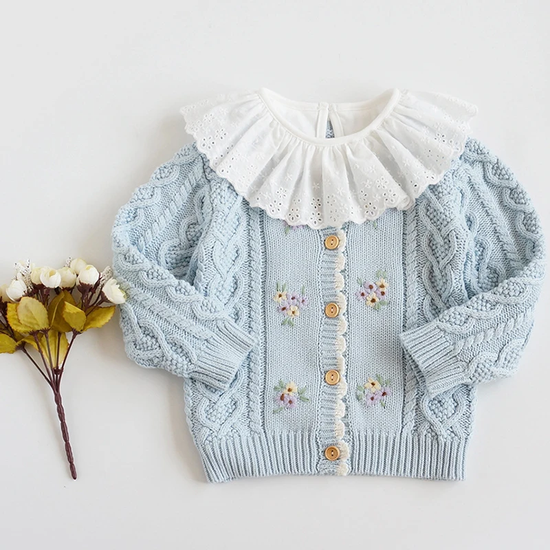 

Baby Girls Cardigan Sweater Flower Embroidery Autumn Cotton Sweater Top Baby Clothing Toddler Girls Knitted Coat Winter Clothes