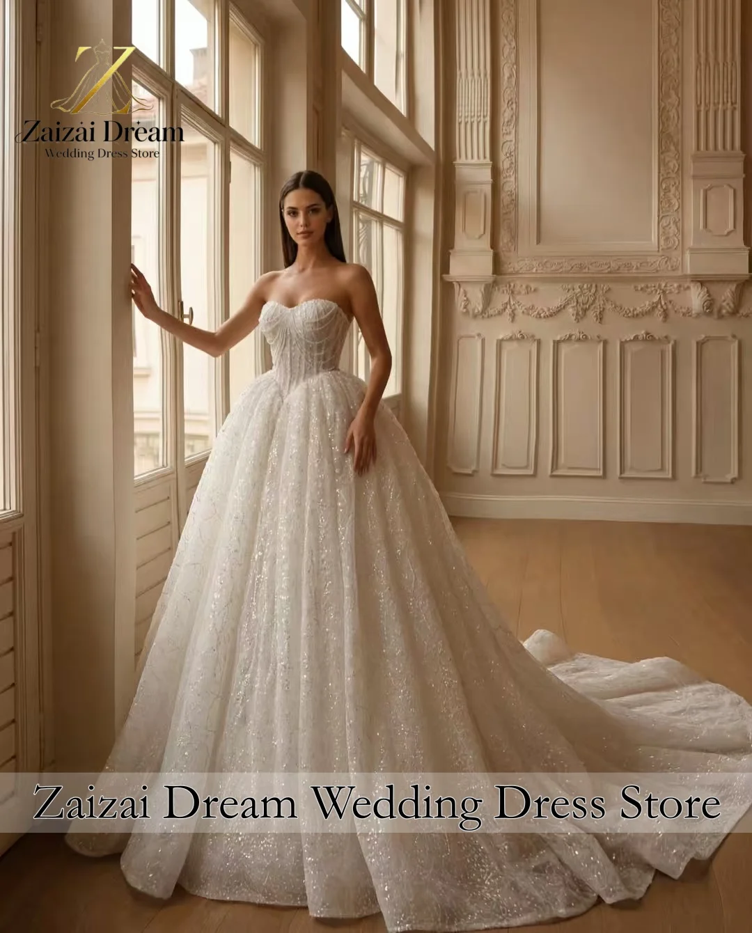 Customzied Luxury Pearl Beaded Wedding Dress Sweetheart Bridal Gown Sparkly Ball Gown Princess Wedding Dress Vestido De Novia