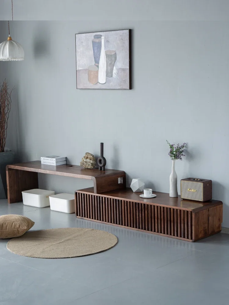 

Black Walnut Wooden TV Cabinet Solid Wood Audio-Visual Nordic and Japanese Style White Oak Cherrywood Drawer