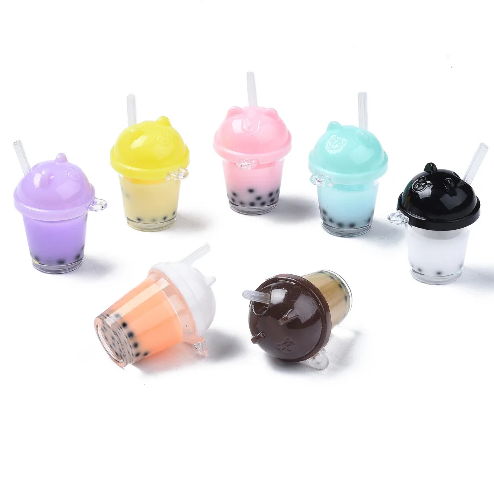 100pcs Imitation Bubble Tea Pendants Boba Milk Tea Resin Charms Pendant for jewelry making DIY bracelet necklace keychains decor