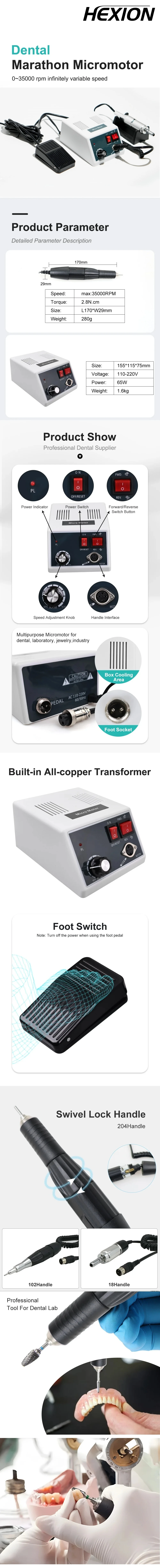 HEXION Neues Dental E-Typ Mikromotor-Kit - 35000 U/min 18 Handstücke & FX Niedrigdrehzahl-Handstück-Set - MARATHON für Laborpolitur & Nagelbohrer – Detail 2