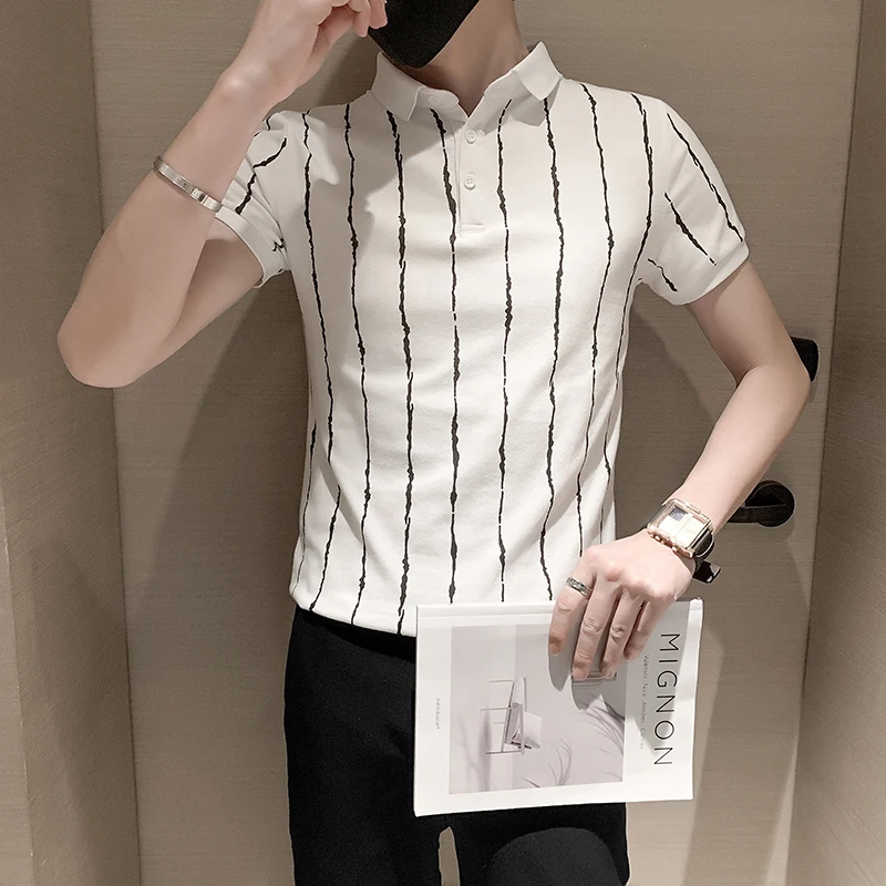 

Polo Shirt Men High Quality Male Short-sleeved Contrast Color Summer Stripes Tees Business Casual Polo Shirt Lapel Tops D218
