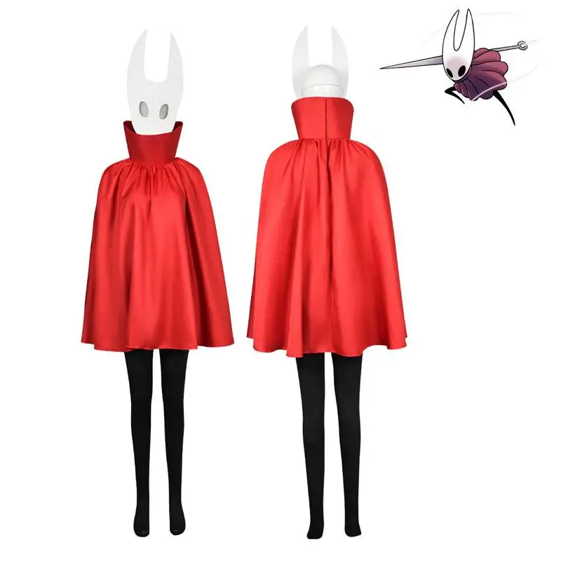 Hollow Knight Silksong Hornet Cosplay Costume Full Set Red Cloak Pants Gloves Mask for Halloween Carnival Performance