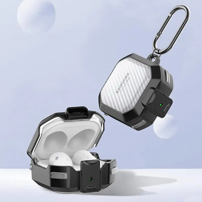 Moda interruptor de fibra carbono capa fone para samsung galaxy buds core buds live buds2 pro buzz fe buzz2 pro caso com gancho