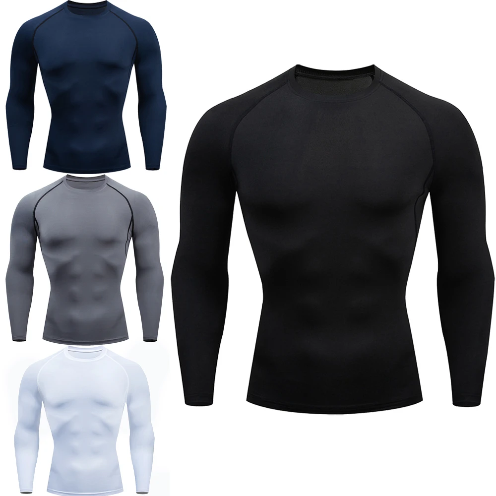 Men Sport T Shirt Fitness Running Shirt Quick Dry Long Sleeve Compression Tops Tee Workout Training Sport Gym Shirt Rashgard Men