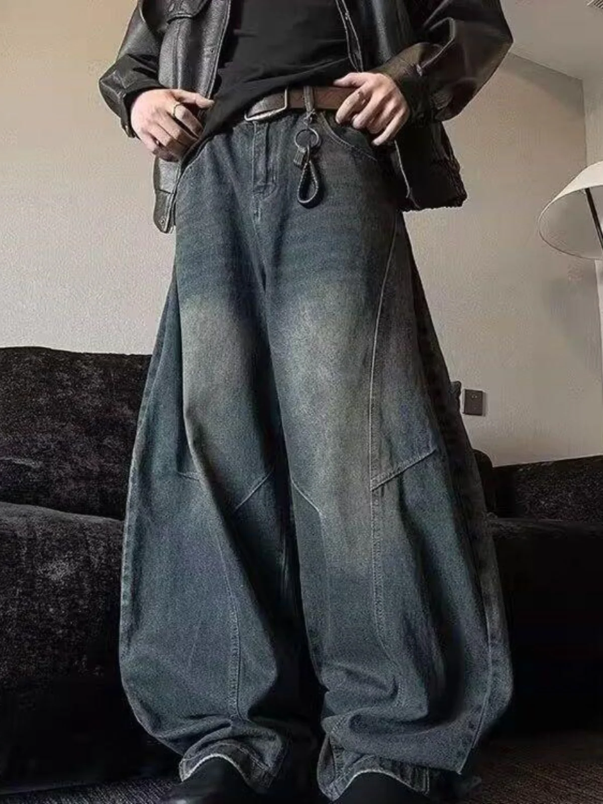 

Мужские широкие джинсы Heavy Du в стиле хип-хоп, американский дизайн, с эффектом потертости, рваные, свободные, модные, универсальные брюки-карго