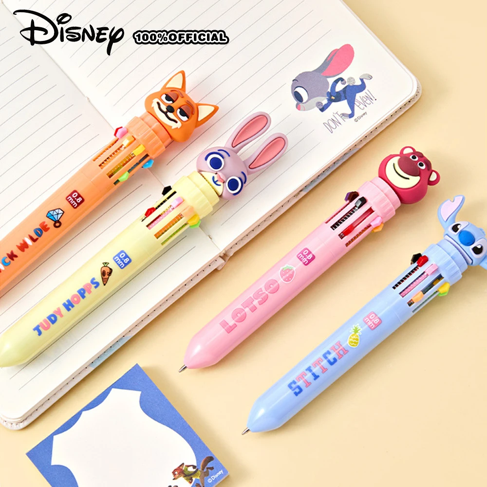 10Color Genuine Zootopia Stitch 3D Ballpoint Pen Disney Cartoon Multi‑Color Note‑Taking Study Mark Pens Stationery Supplies Gift